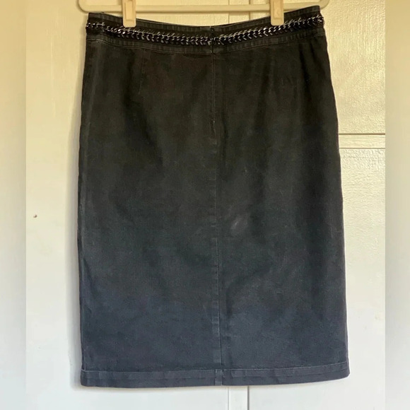 Lafayette 148 New York Black Denim Skirt Chain Belt Detail Size 10 - Picture 5 of 8